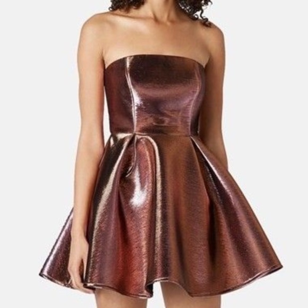 Topshop Metallic Skater Strapless Dress